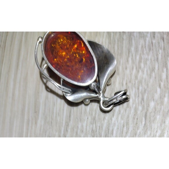 Beautiful Vintage Sterling Silver Amber Pendant - Delicate Vine Detailing - Picture 11 of 11